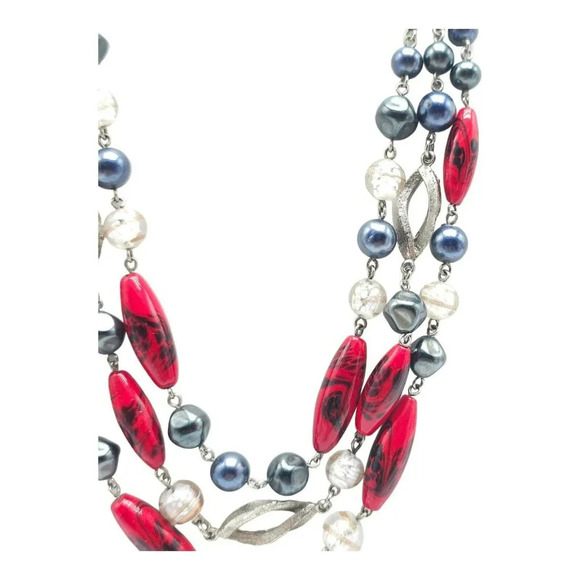 Japan High End Multi Strand Red Black Clear Glass Acrylic Bead Mix Ornate Clasp - Picture 4 of 7